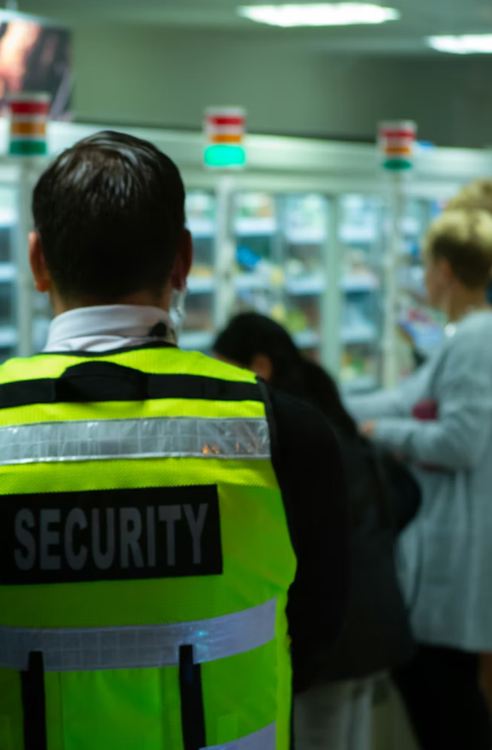 This image shows a security person at a retail store