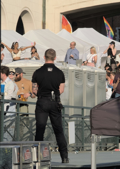 Security team managing large crowd at outdoor event in Liverpool