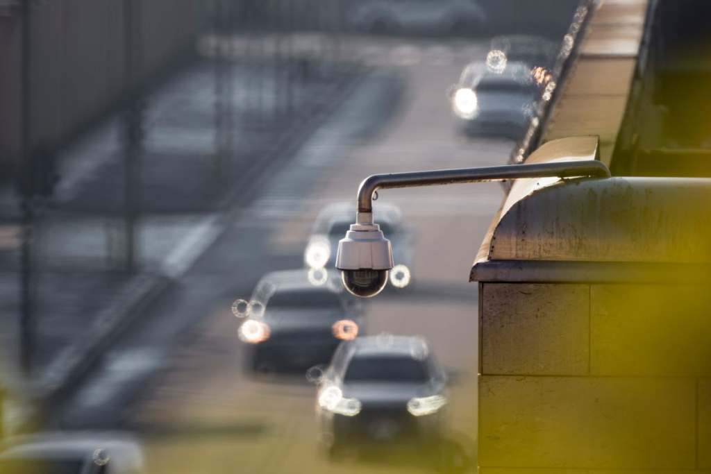 CCTV camera monitoring a city road